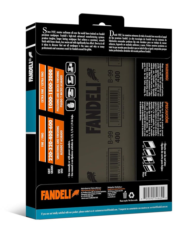 Fandeli | Waterproof Sandpaper | 1500 Grit | 25 Sheets 9'' x 11'' | For Car Polishing, Wooden Furniture Sanding and Metal Sanding | Water Resistant - Image 2